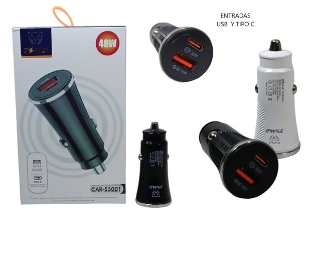 Cargador de auto time pd 48 w qc 3.0